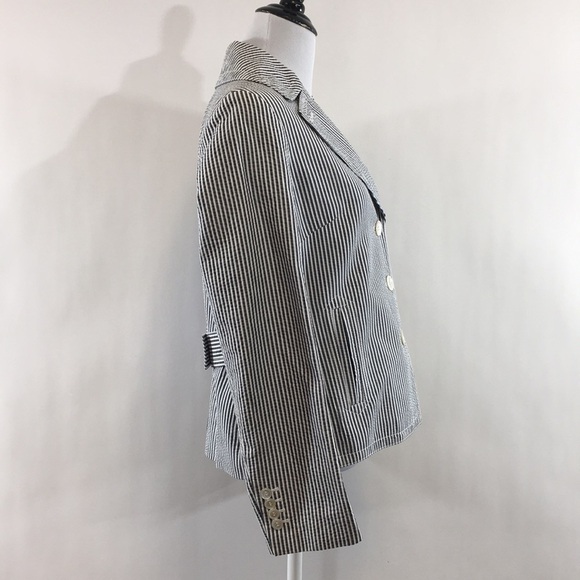 Talbots Gray White Stripe Blazer Jacket Womens 6 Three‎ Button Front Seersucker - Picture 2 of 10